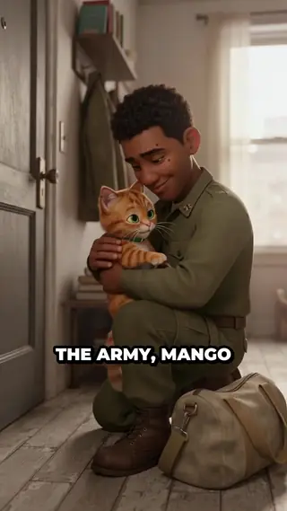 Picture of ClipNova Revid Alternative: scene 1, the soldier hugging his orange cat goodbye