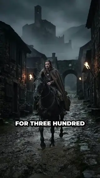 Picture of ClipNova StoryShort Alternative: scene 1, Etienne on horseback in a rainy medieval village