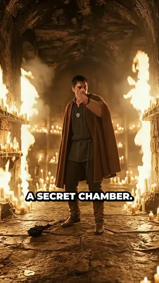 Picture of ClipNova StoryShort Alternative: scene 2, Etienne in an underground chamber full of candles