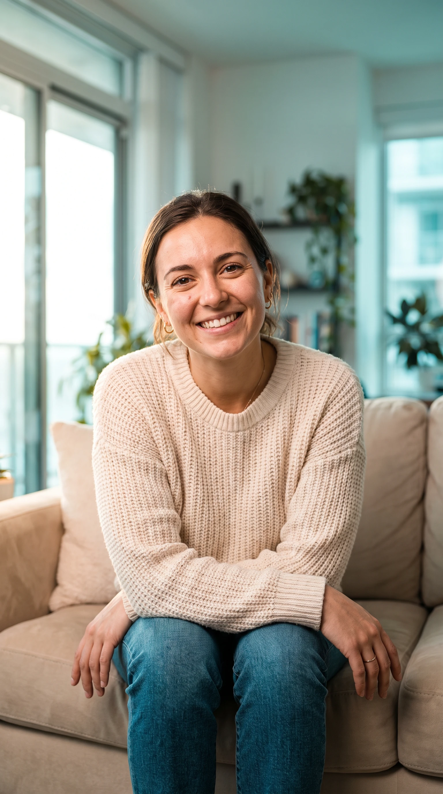 AI talking-avatar creator on a living-room couch
