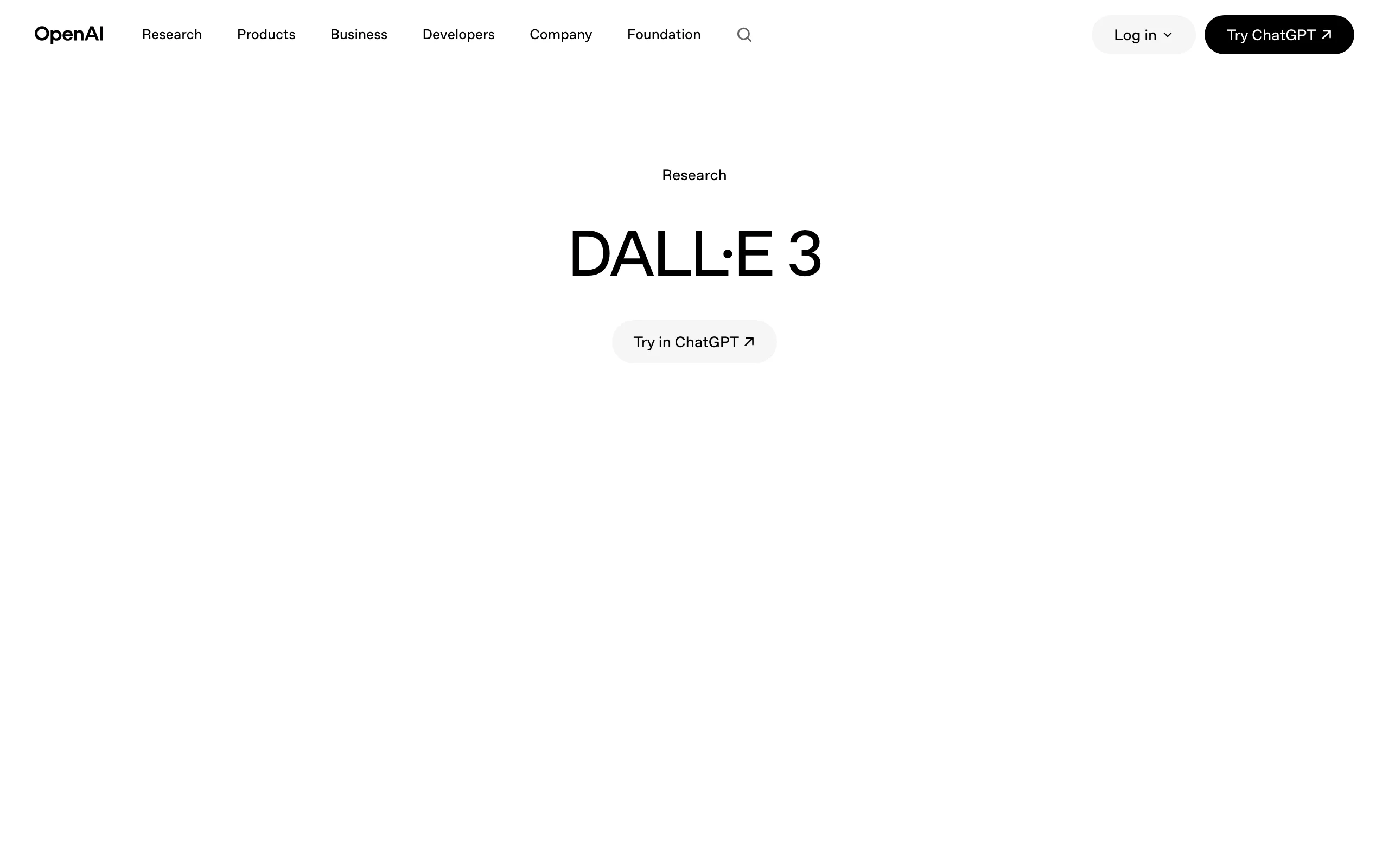 OpenAI DALL-E 3 page with a Try in ChatGPT button for conversational fantasy art