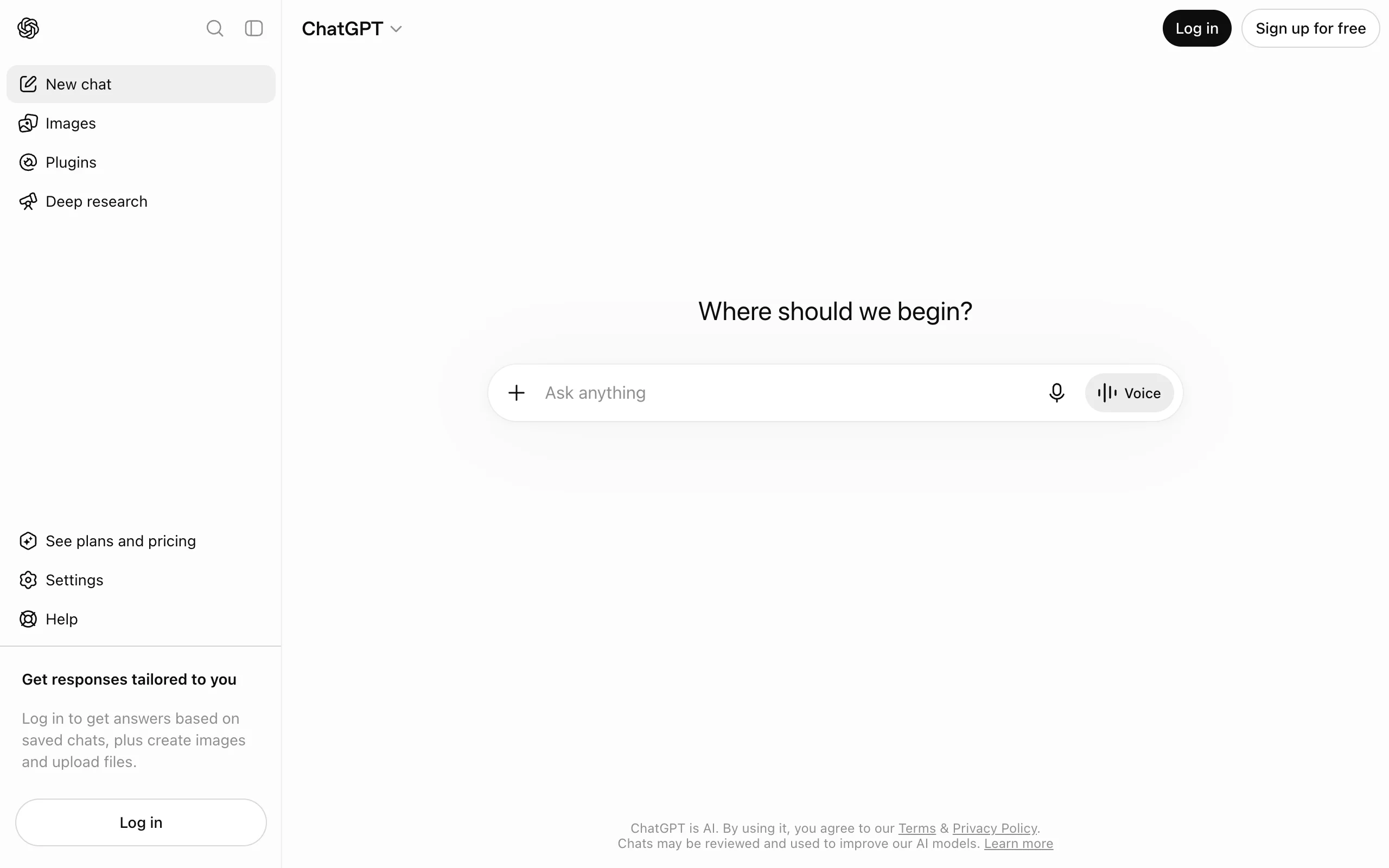 ChatGPT chat screen with an Ask anything prompt box, an all-purpose AI content tool