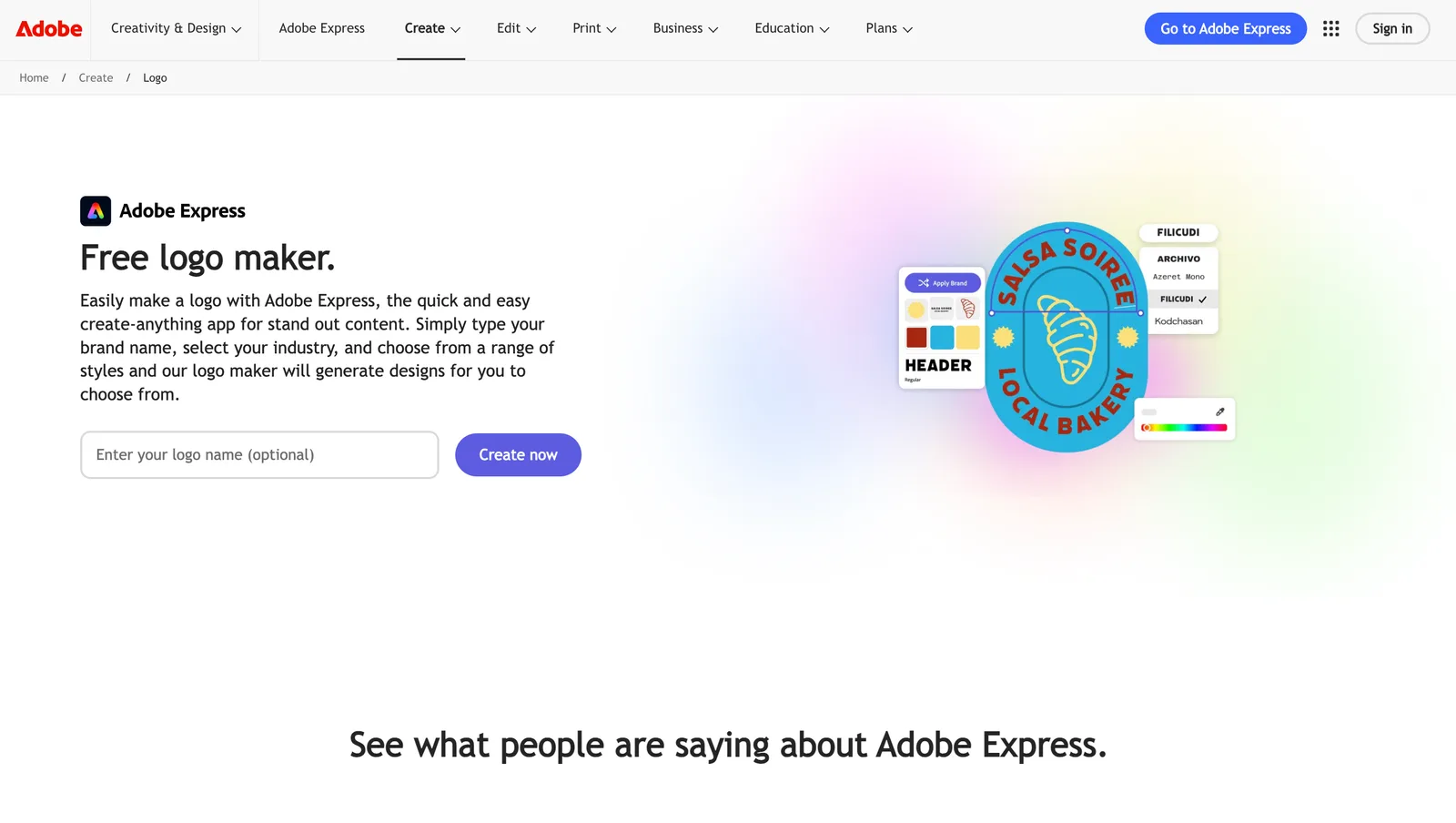 Adobe Express logo templates and Firefly AI tools