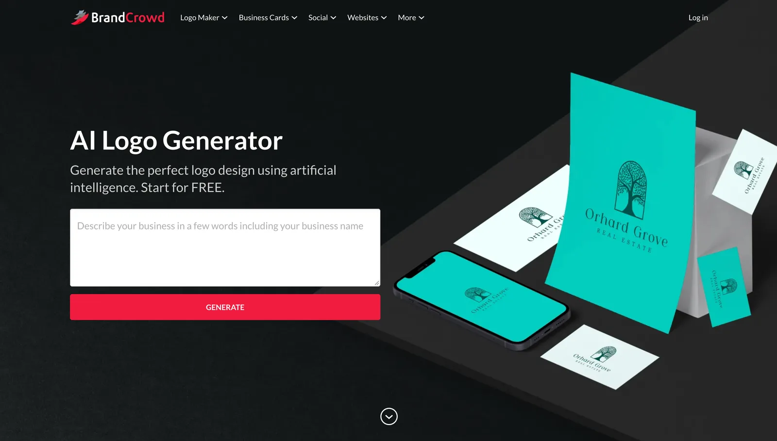 BrandCrowd AI logo maker showing designer-made logo templates