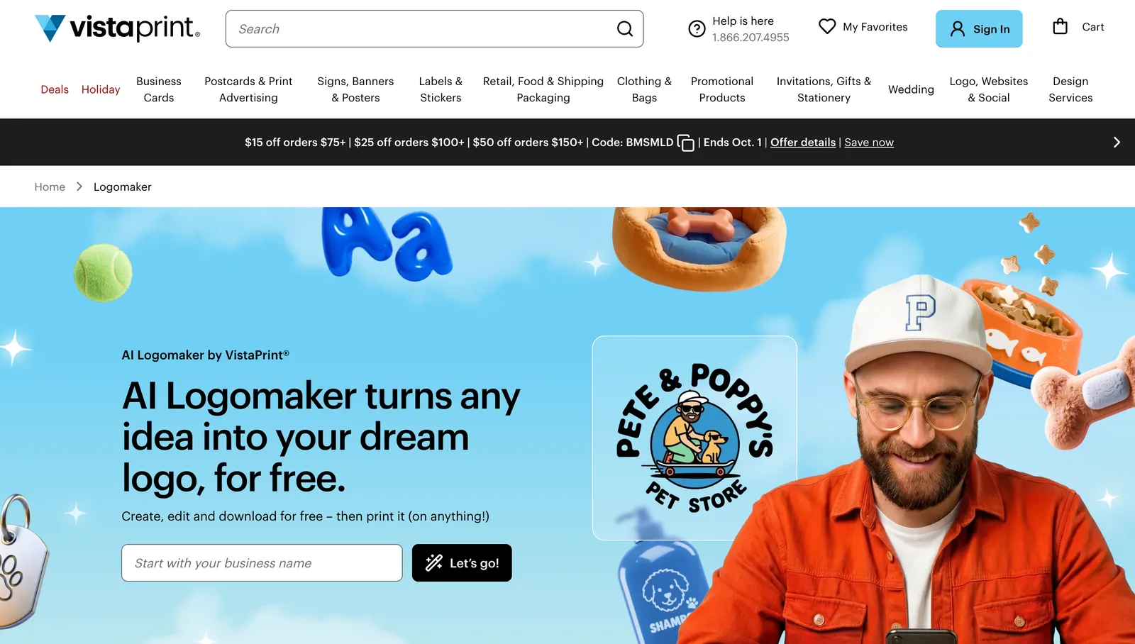 Vistaprint logo maker editing a logo through chat