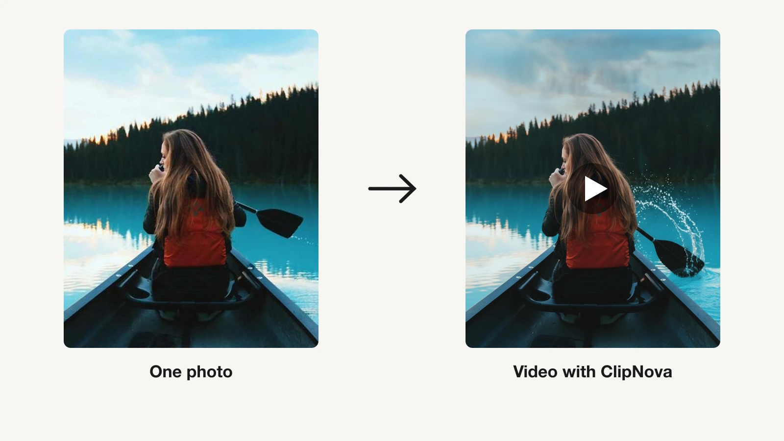 Best AI tools to animate a photo into video: a canoeing portrait turned into a paddling video with ClipNova