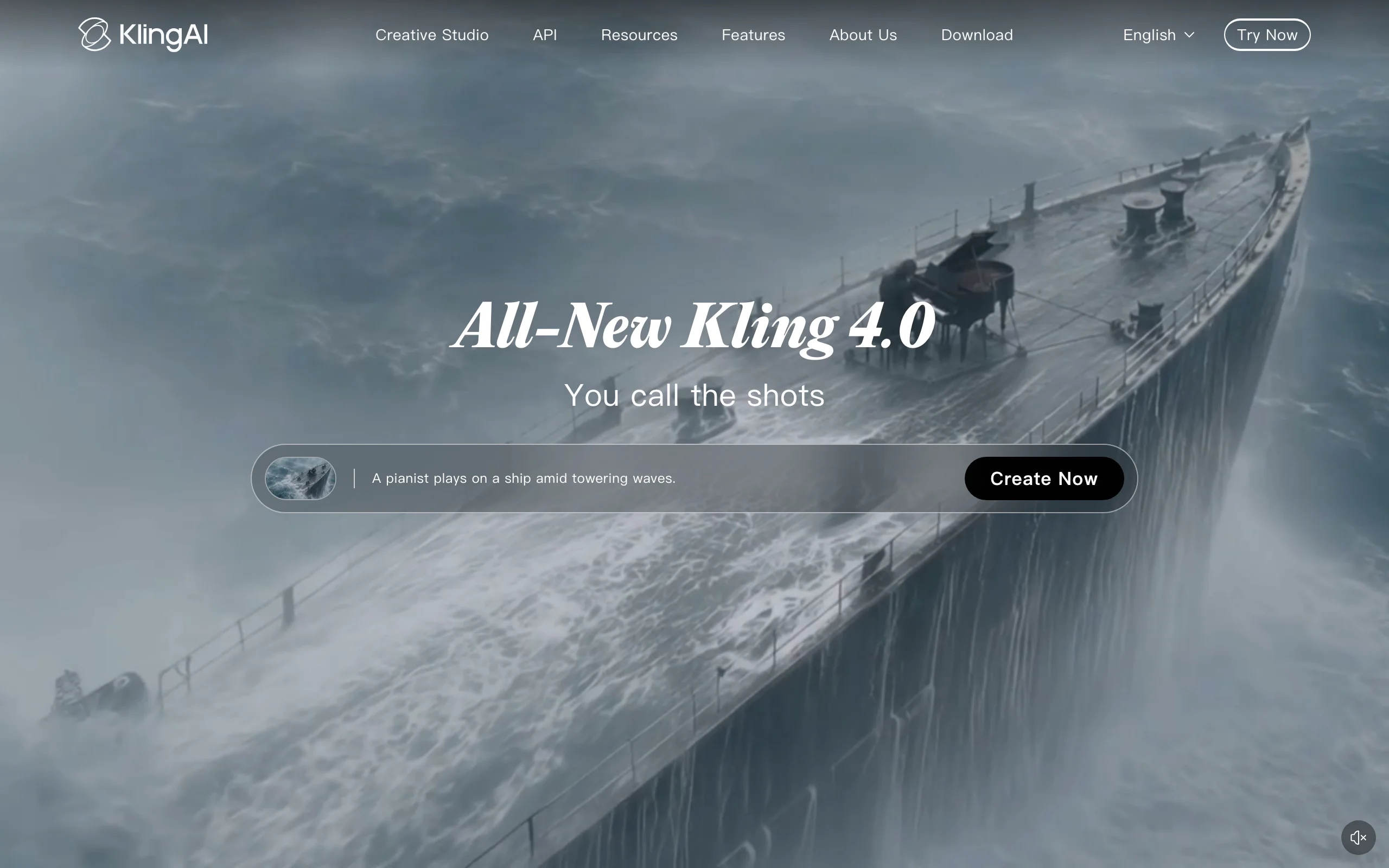 Character reference video in Kling AI: the homepage announcing Kling 4.0 with Omni Reference