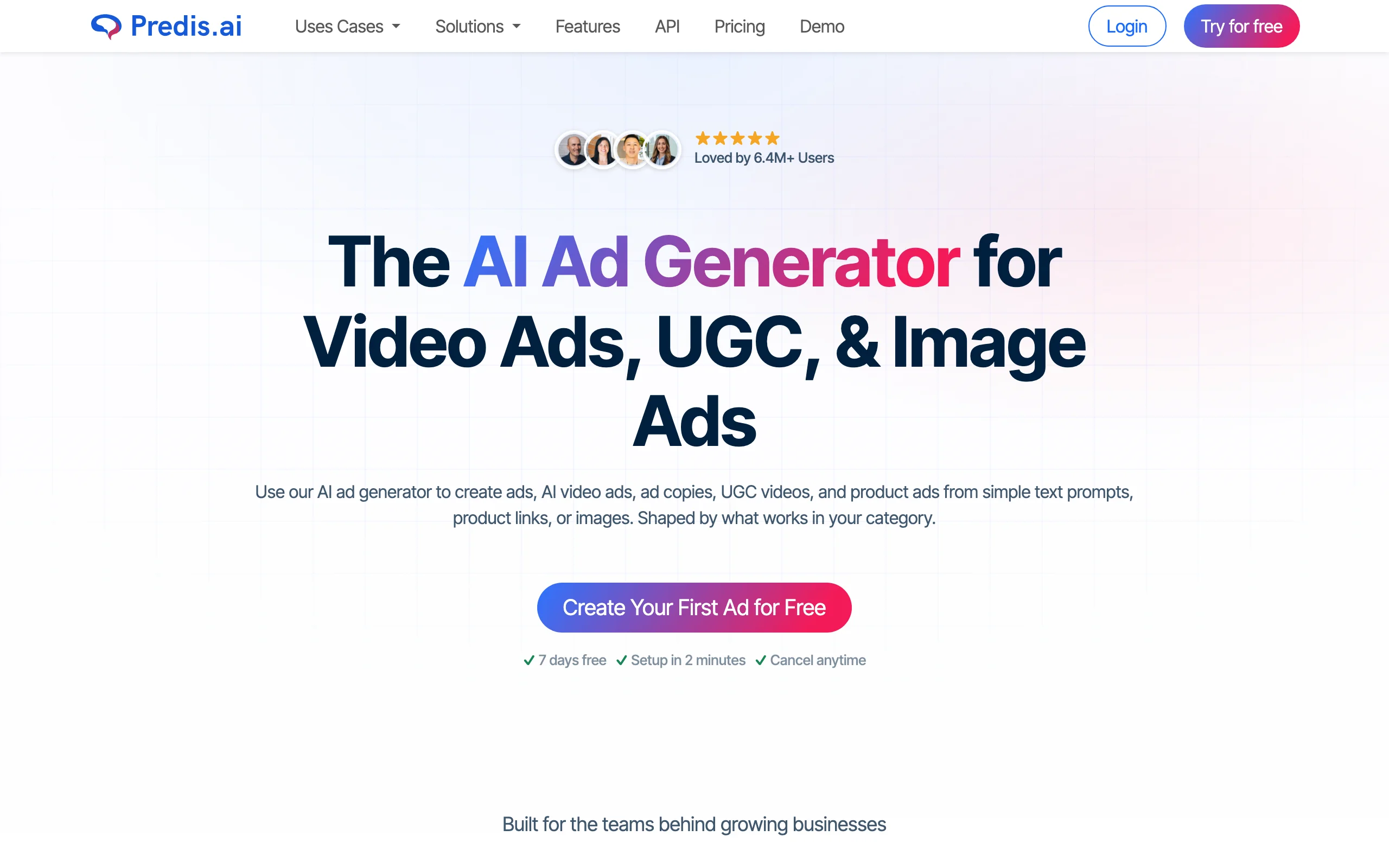 Predis.ai homepage, an AI Instagram post and ad generator