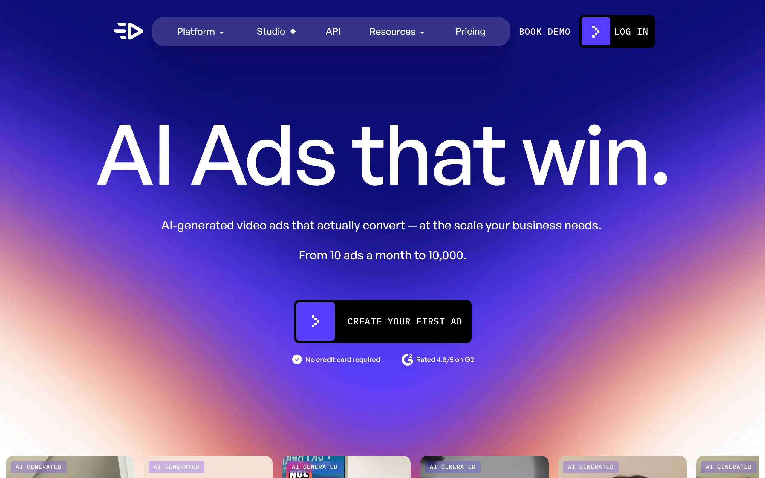 Creatify homepage, an AI ad maker that turns product URLs into video ads