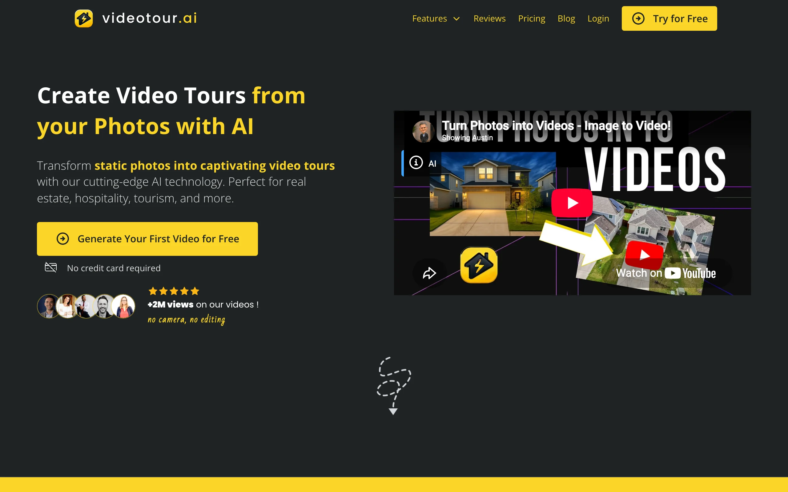 VideoTour.ai homepage for creating real estate video tours from listing photos