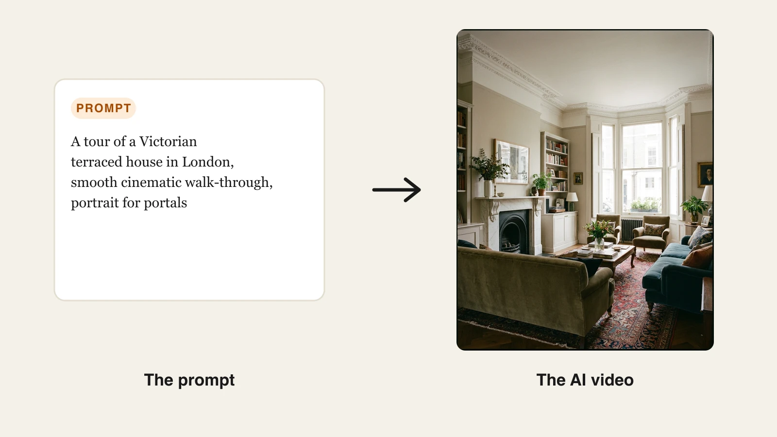 AI video tools for estate agents: a Victorian terraced house prompt turned into a portrait walk-through video in ClipNova