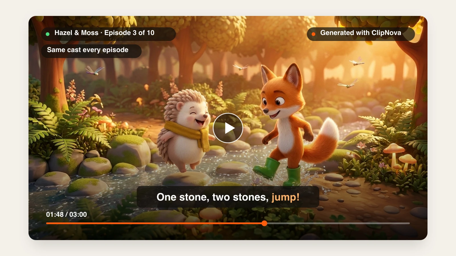 How to make an AI series: episode 3 of a 3D kids cartoon with a hedgehog and a fox kit, generated with ClipNova