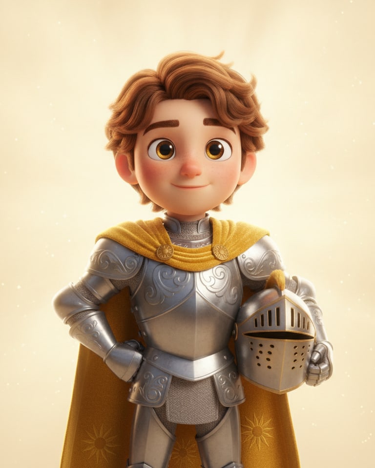 AI-generated Disney-style 3D knight character in silver armor