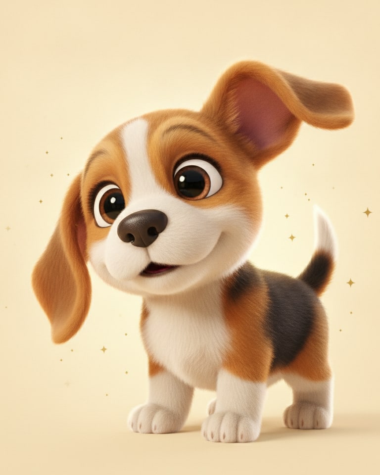 AI-generated Disney-style 3D beagle puppy sidekick character