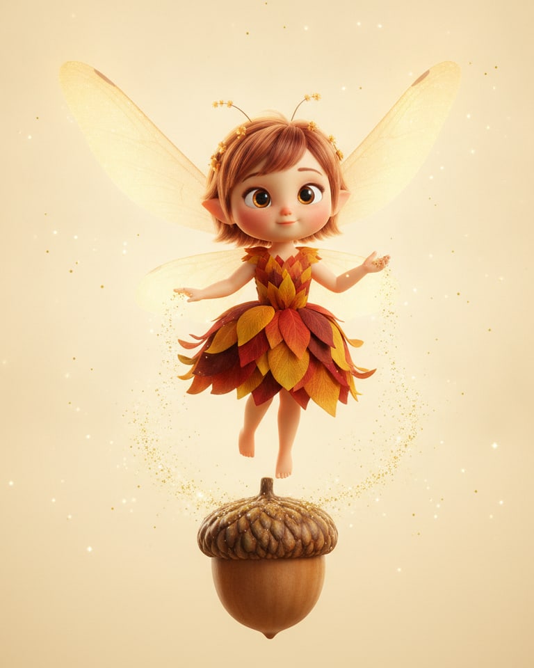 AI-generated Disney-style 3D fairy character with glowing amber wings