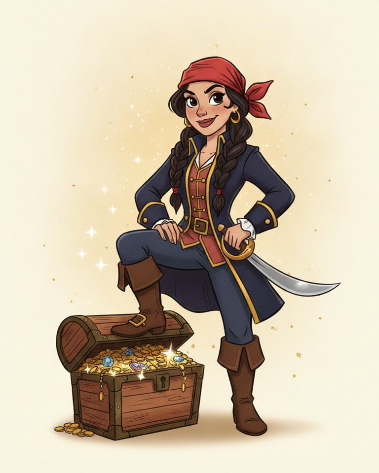 AI-generated Disney-style 2D pirate captain character