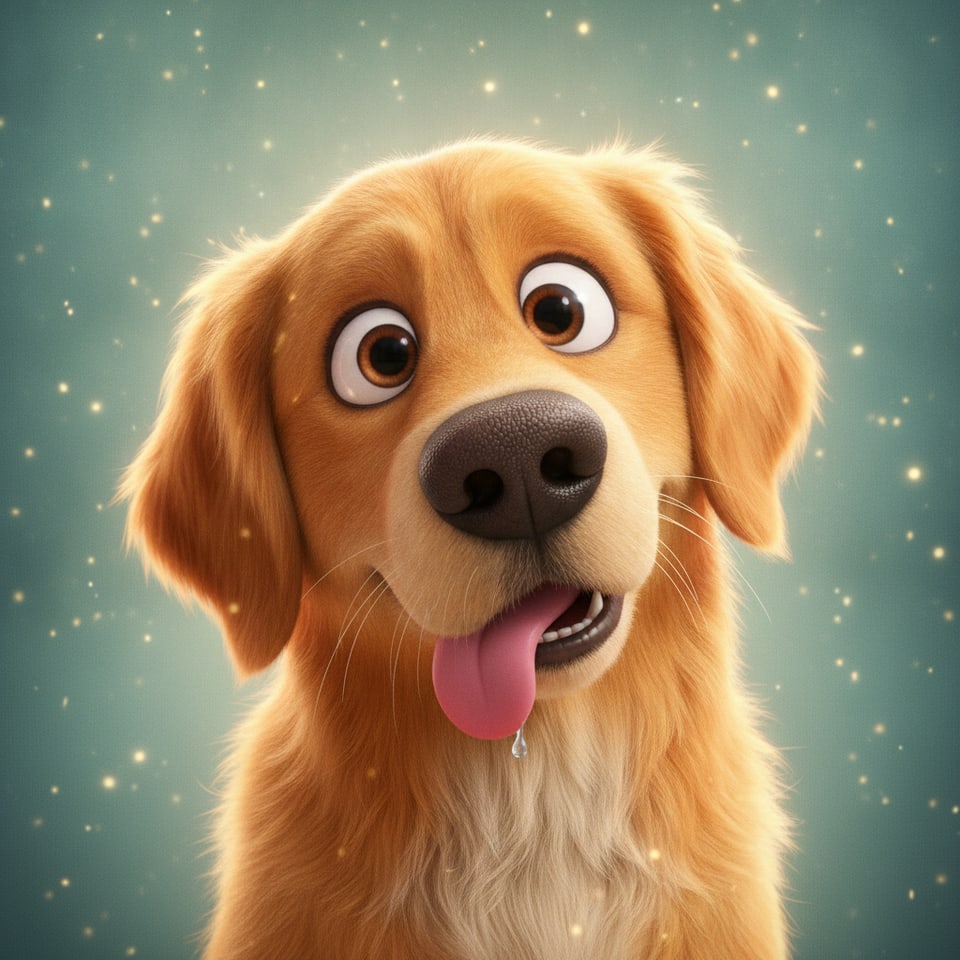 A golden retriever rendered as an adorable animated sidekick character