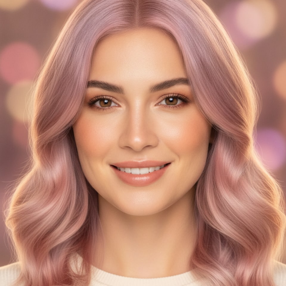 Woman with a pastel lavender-to-pink gradient hair color