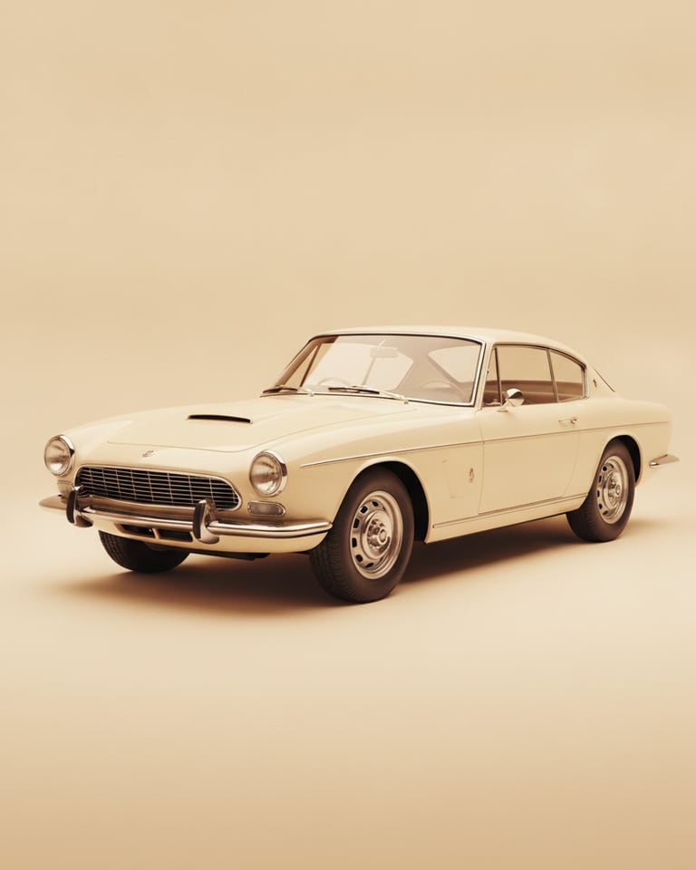 AI-generated studio shot of a classic ivory sports car