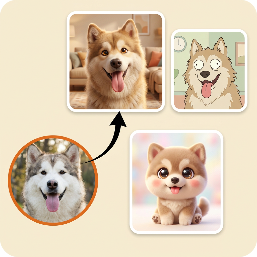 Before and after: a pet photo turned into a cute animated character